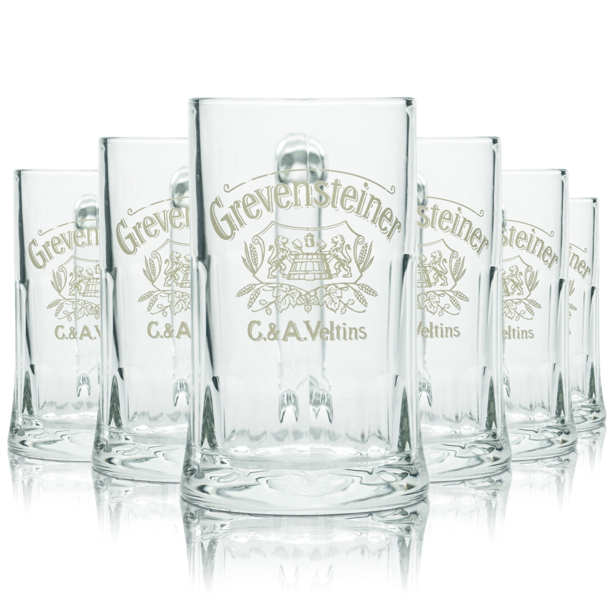 6 bicchieri da birra Grevensteiner in vetro da 0,2 l con profilo, birrificio Veltins, versione da ristorazione, rovere