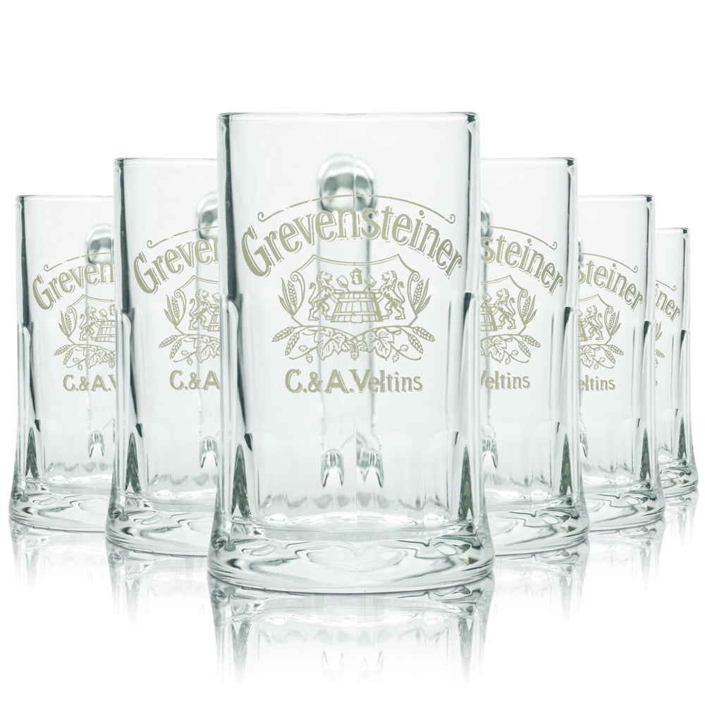 6 bicchieri da birra Grevensteiner in vetro da 0,2 l con profilo, birrificio Veltins, versione da ristorazione, rovere