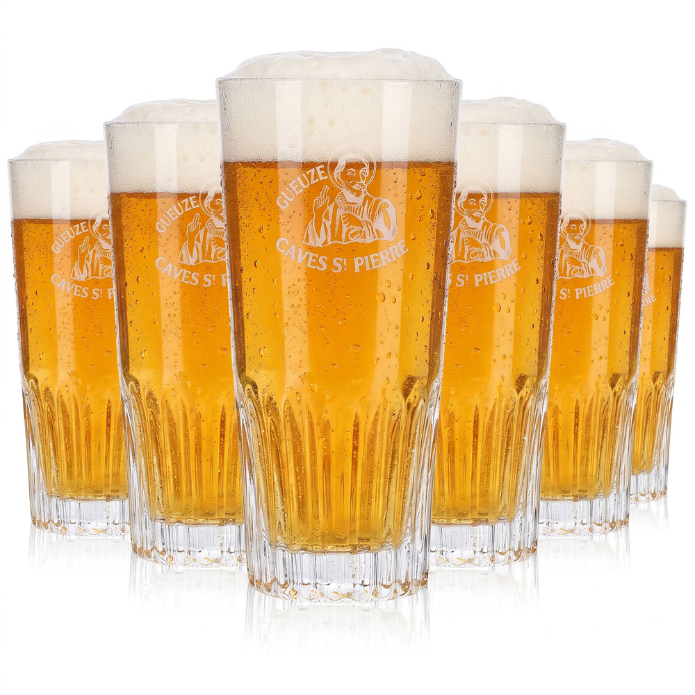 6 bicchieri da birra Gueuze da 0,43 l con motivo in rilievo "Caves St Pierre" (set da 6)