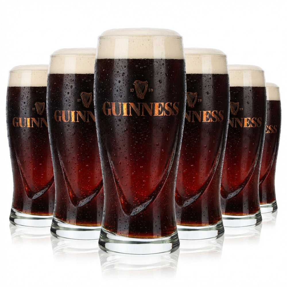 6 bicchieri da birra Guinness Ideal Becher Gläser 0,4 l con logo inciso in oro