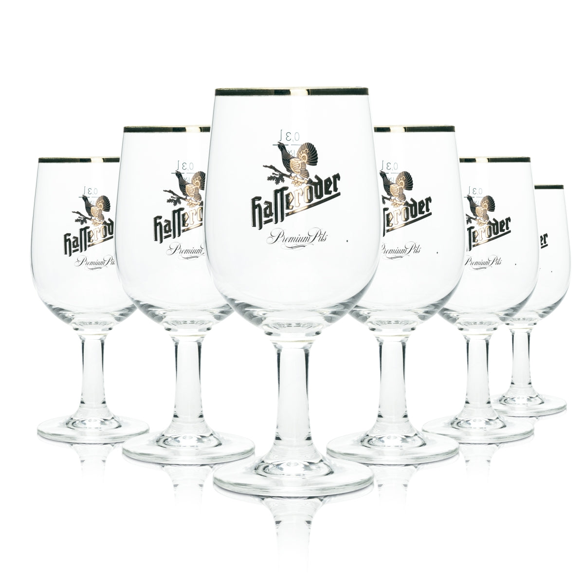 6 bicchieri da birra Hasseröder 0,3 l con bordo dorato Ritzelhoff Tulipano Pils Gastro