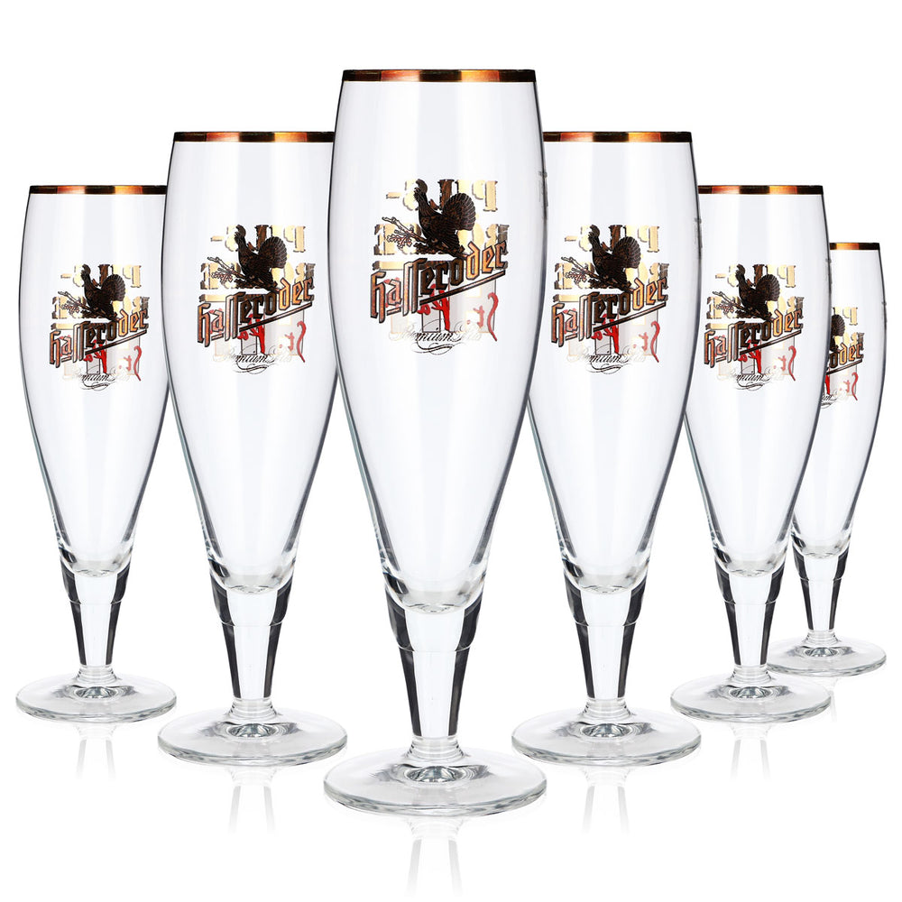 6 bicchieri da birra Hasseröder "Pokal" Pils-Börse St. Pauli con bordo dorato da 0,25 l (set da 6)