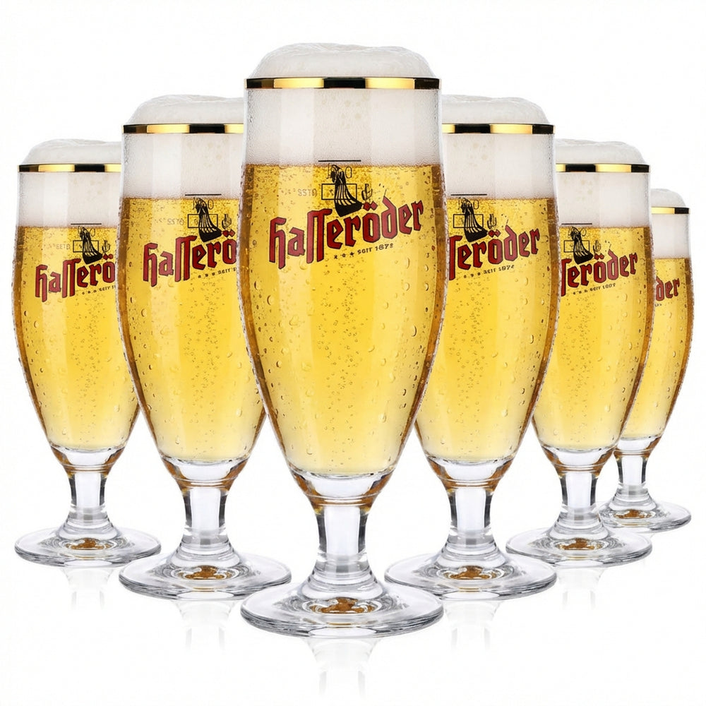6 bicchieri da birra Hasseröder Bicchieri da birra 0,2 l Bicchieri a calice bombati con bordo dorato