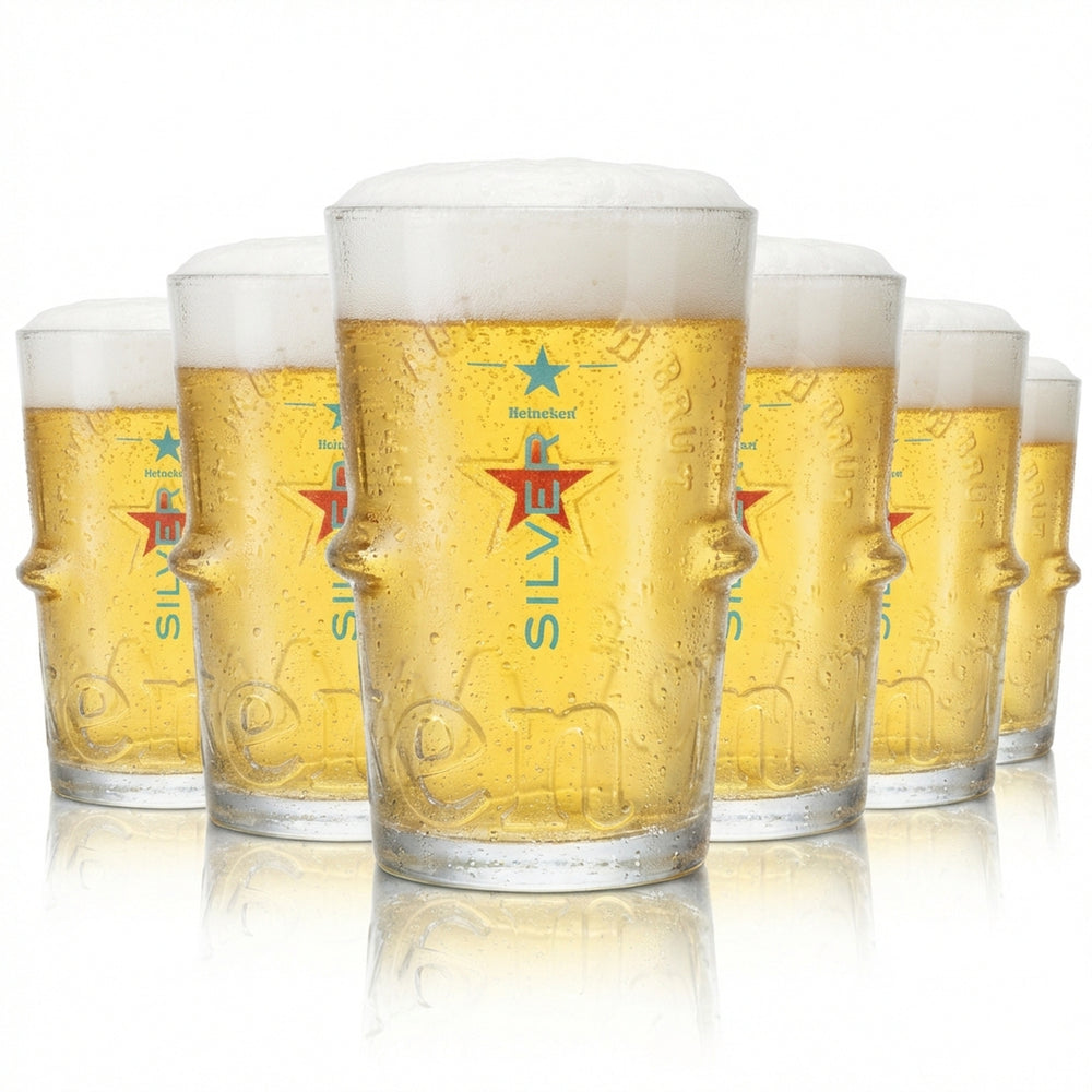 6 bicchieri da birra Heineken 0,25 l, bicchieri a forma di coppa, argento, per bar e pub