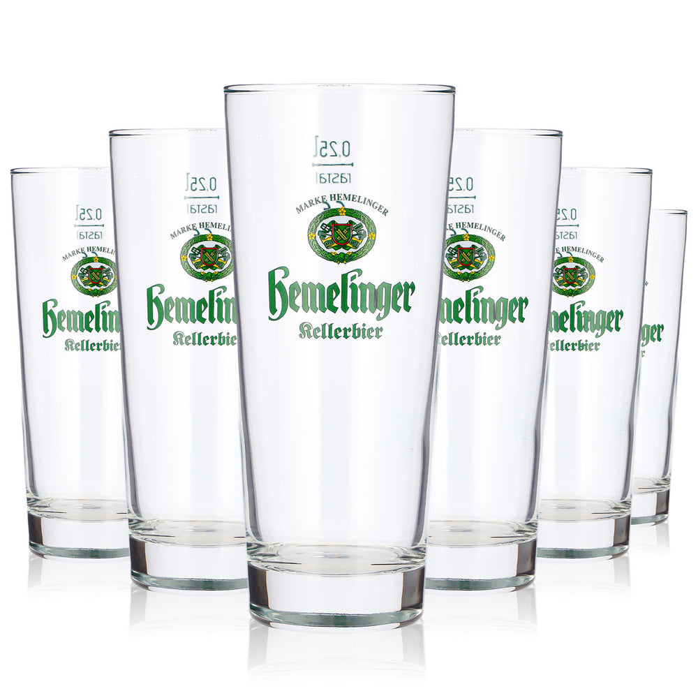 6 bicchieri da birra Hemelinger da 0,25 l, modello long drink, con logo verde “Rastal Kellerbier” (set da 6)
