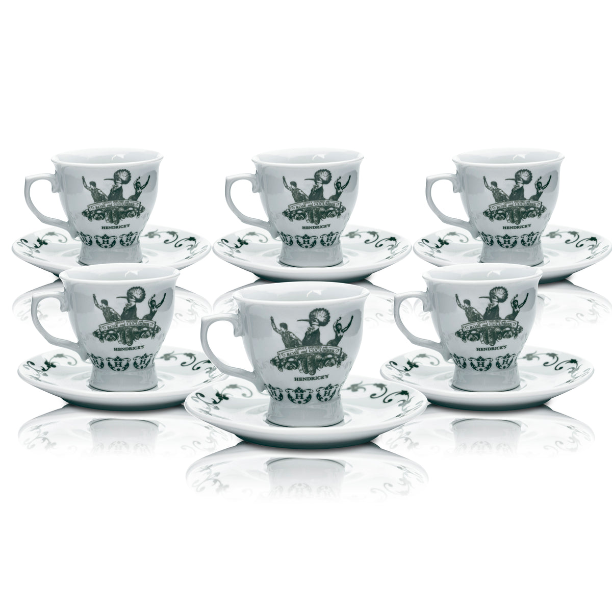 6 tazze Hendricks da 170 ml + piattini Caffè Tè Bicchieri con manico Gin Tonic
