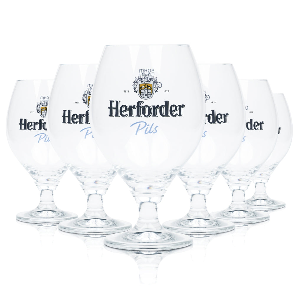 6 bicchieri da birra Herforder da 0,4 l, forma a tulipano con stelo, birra chiara, birrificio