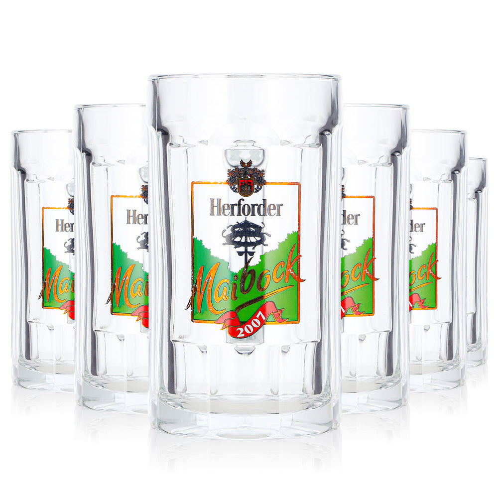 6 bicchieri da birra Herforder Brauerei da 0,2 l, modello "Krug" 2007, con logo verde Sahm (set da 6)