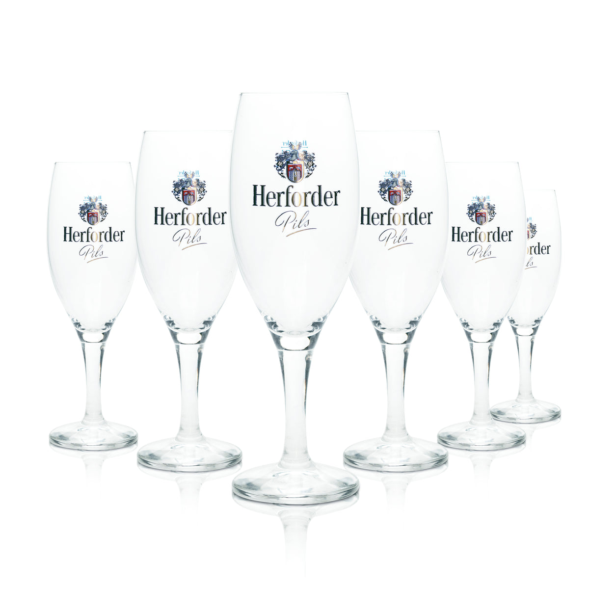 6 bicchieri da birra Herforder Pils da 0,25 l, forma a tulipano, con manico e stella Pegasus, birrificio Rastal – Vista 4