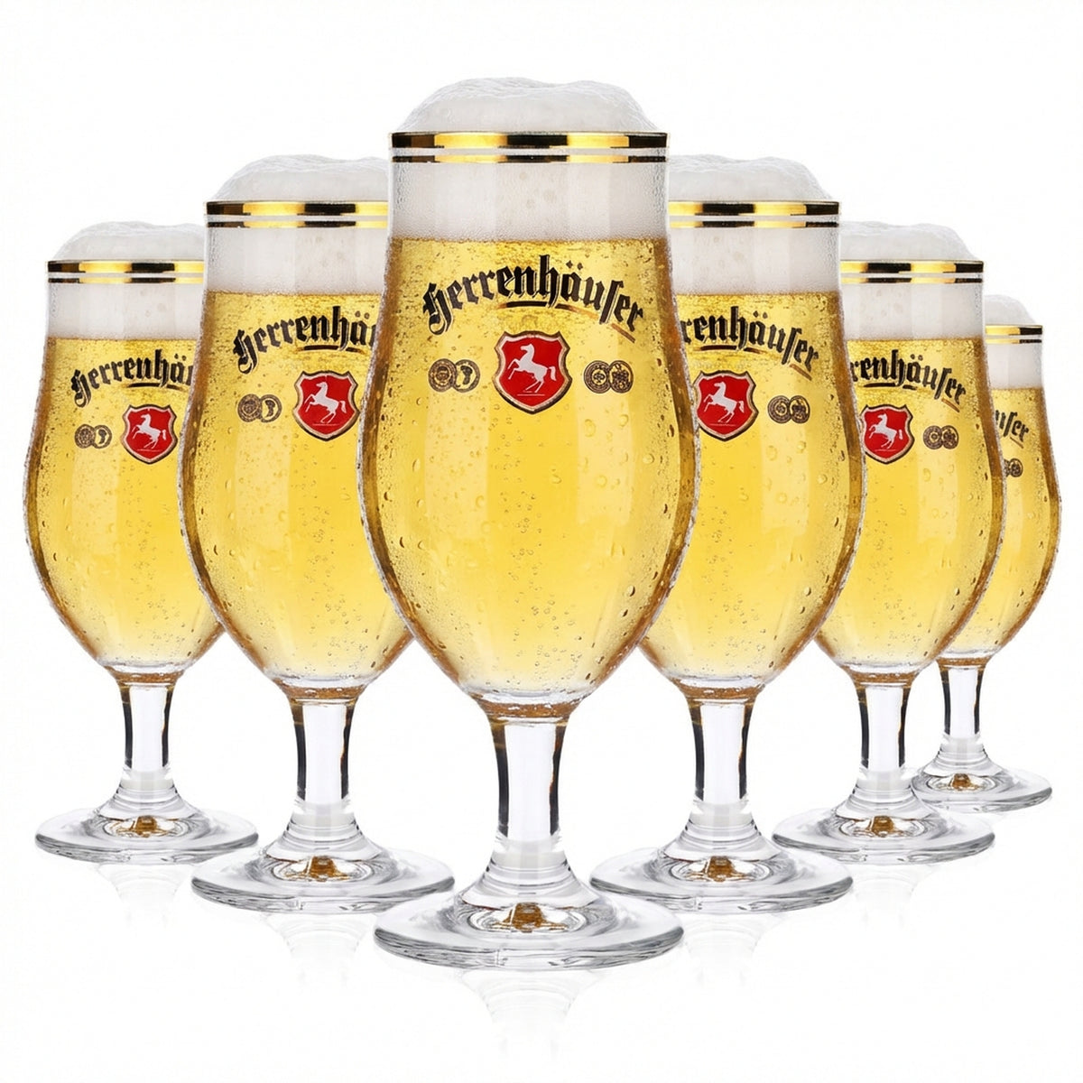 6 bicchieri da birra Herrenhäufer da 0,25 l, bicchieri da birra bombati con bordo dorato