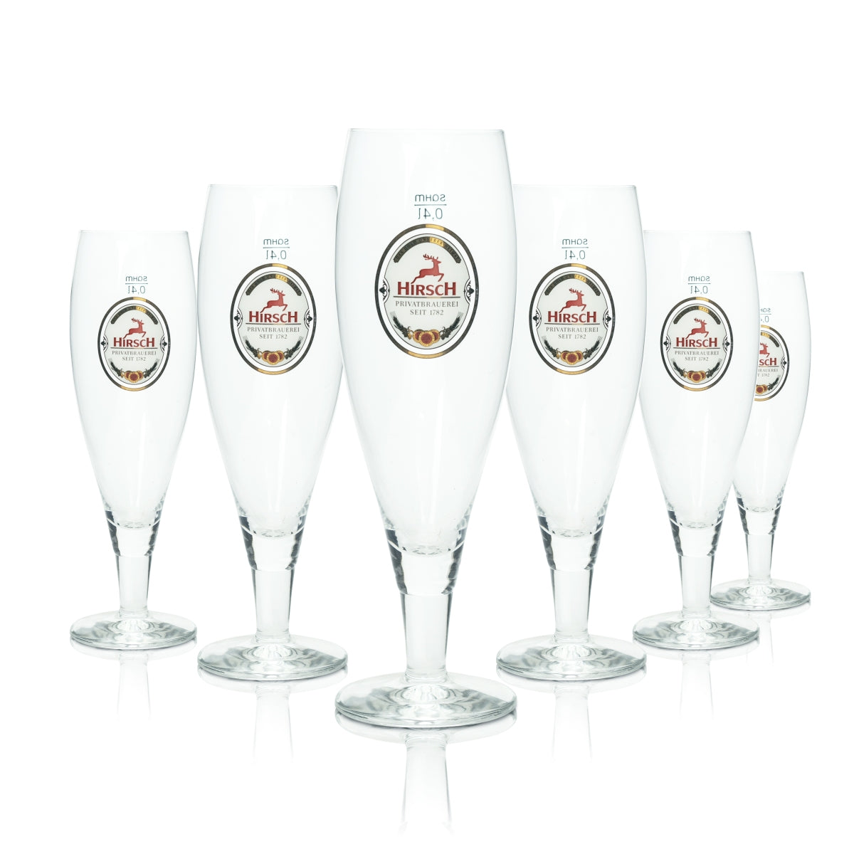 6 bicchieri da birra Hirsch Bräu 0,4 l Pils Pokal Sahm Birrificio Tulipano Export Beer