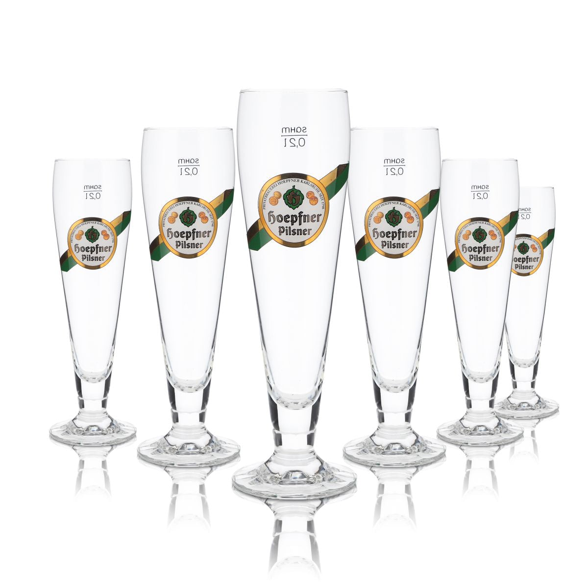 6 bicchieri Hoepfner 0,2 l a forma di coppa Pilsner Tulipano Set di bicchieri da birra Birrificio Karlsruhe
