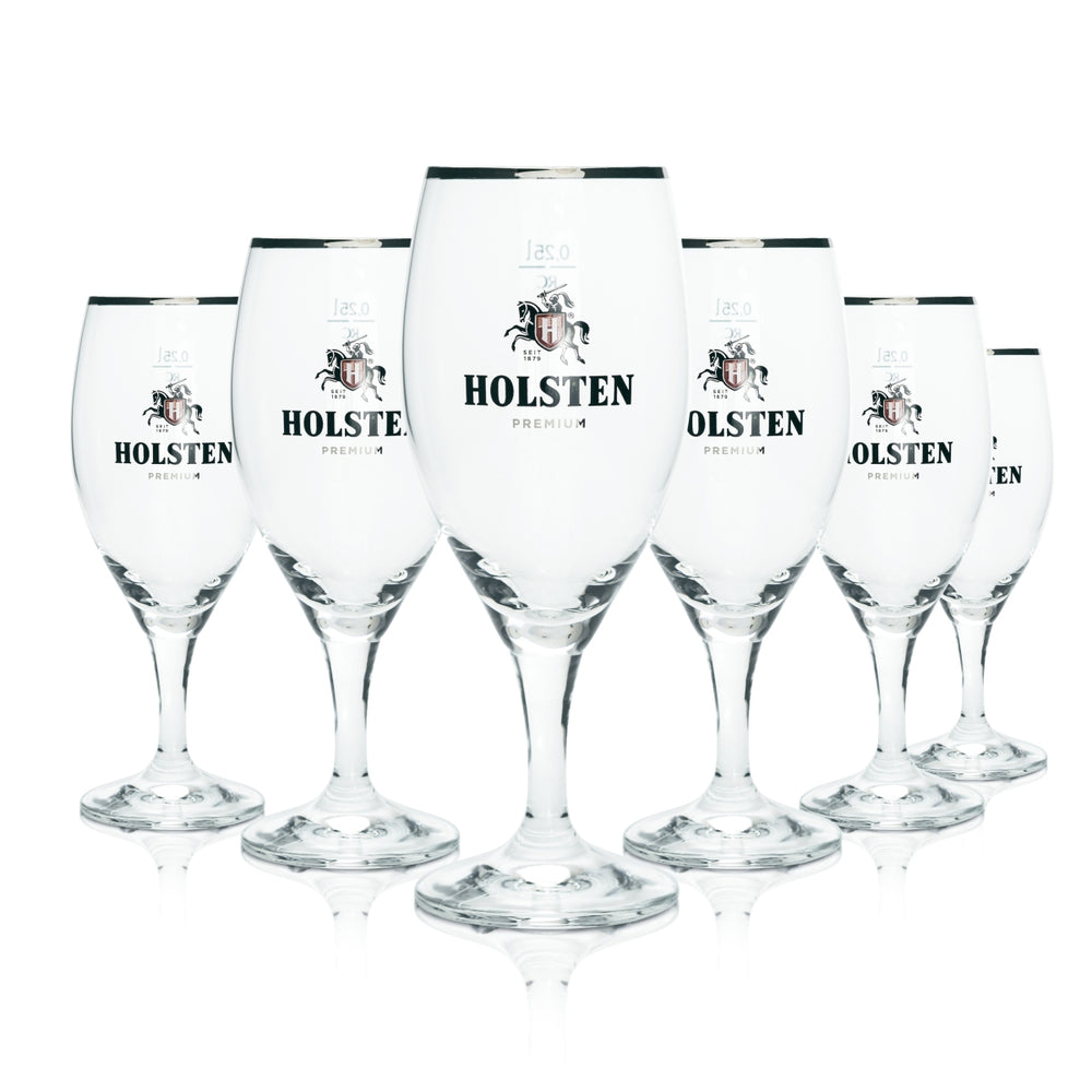 6 bicchieri da birra Holsten 0,25 l Premium Pokal con bordo platinato, forma a tulipano, calibrati per uso gastronomico