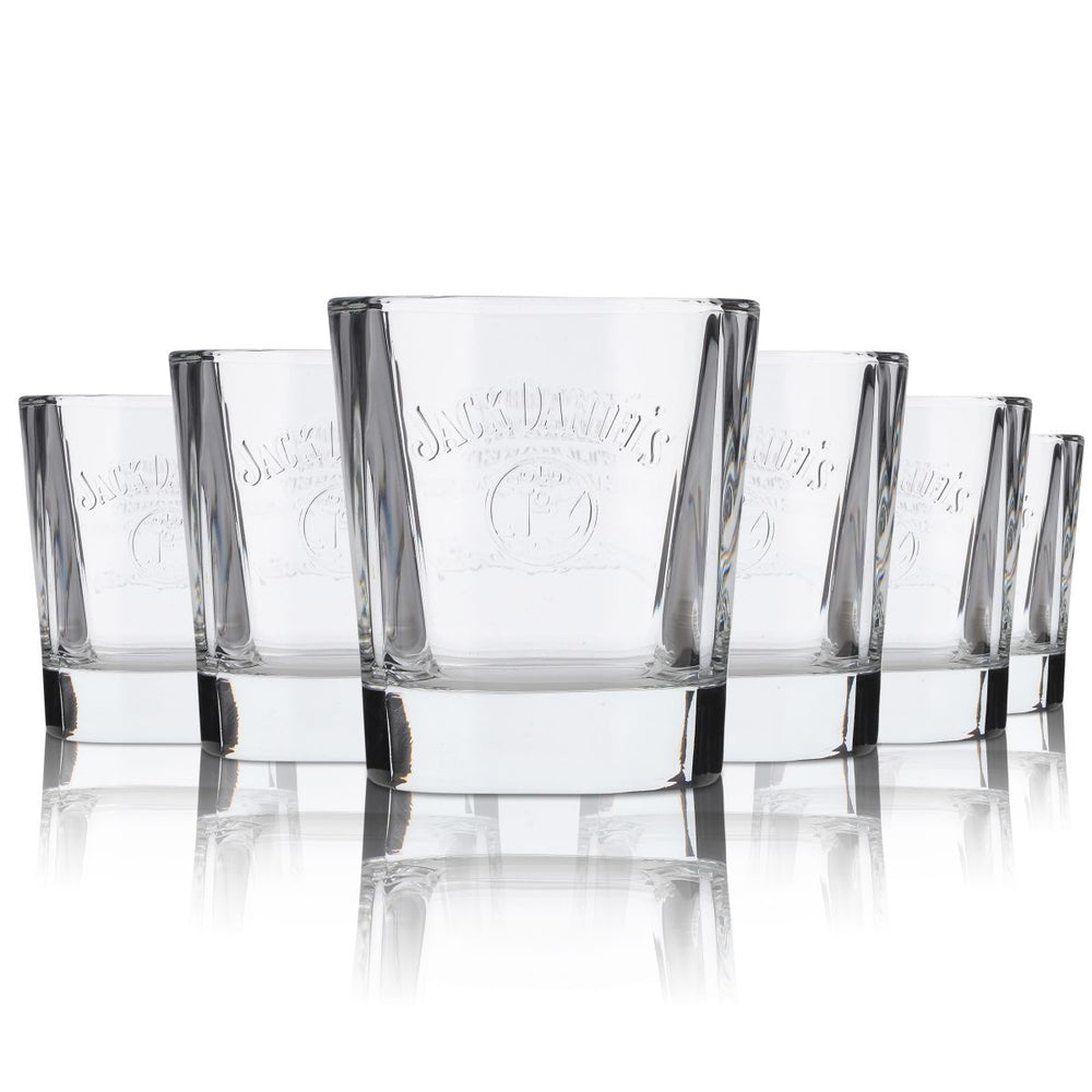 6 bicchieri Jack Daniels 0,27 l Set di bicchieri tumbler per whisky Bicchieri con rilievo in vetro Bicchieri da long drink