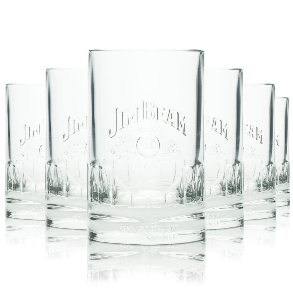6 bicchieri da whisky Jim Beam 0,2 l tumbler con stampa in rilievo, retrò, rari, per long drink