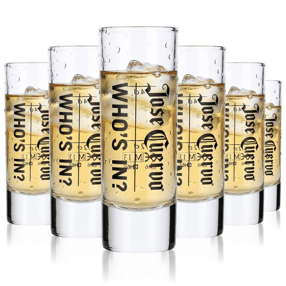 6 bicchieri da tequila Jose Cuervo 2 cl/4 cl bicchierini da shot Stamper "Who´s in"