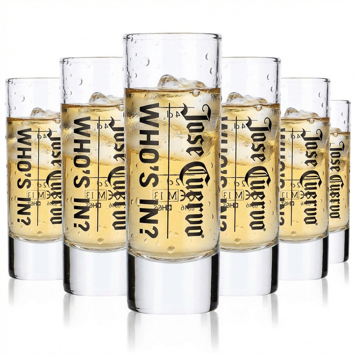 6 bicchieri da tequila Jose Cuervo 2 cl/4 cl bicchierini da shot Stamper "Who´s in"