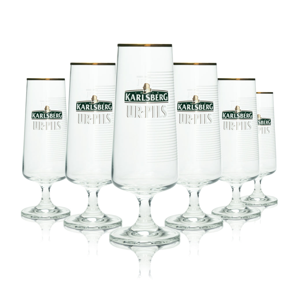6 bicchieri da birra Karlsberg 0,3 l Urpils Pokal con bordo dorato Sahm Tulpe Birrificio Bar
