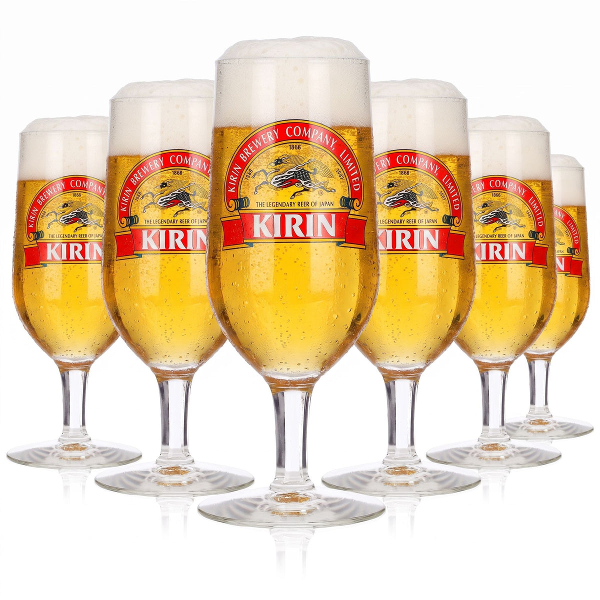 6 bicchieri da birra Kirin Ichiban da 0,2 l, modello a coppa, con logo Rastal a striscia rossa
