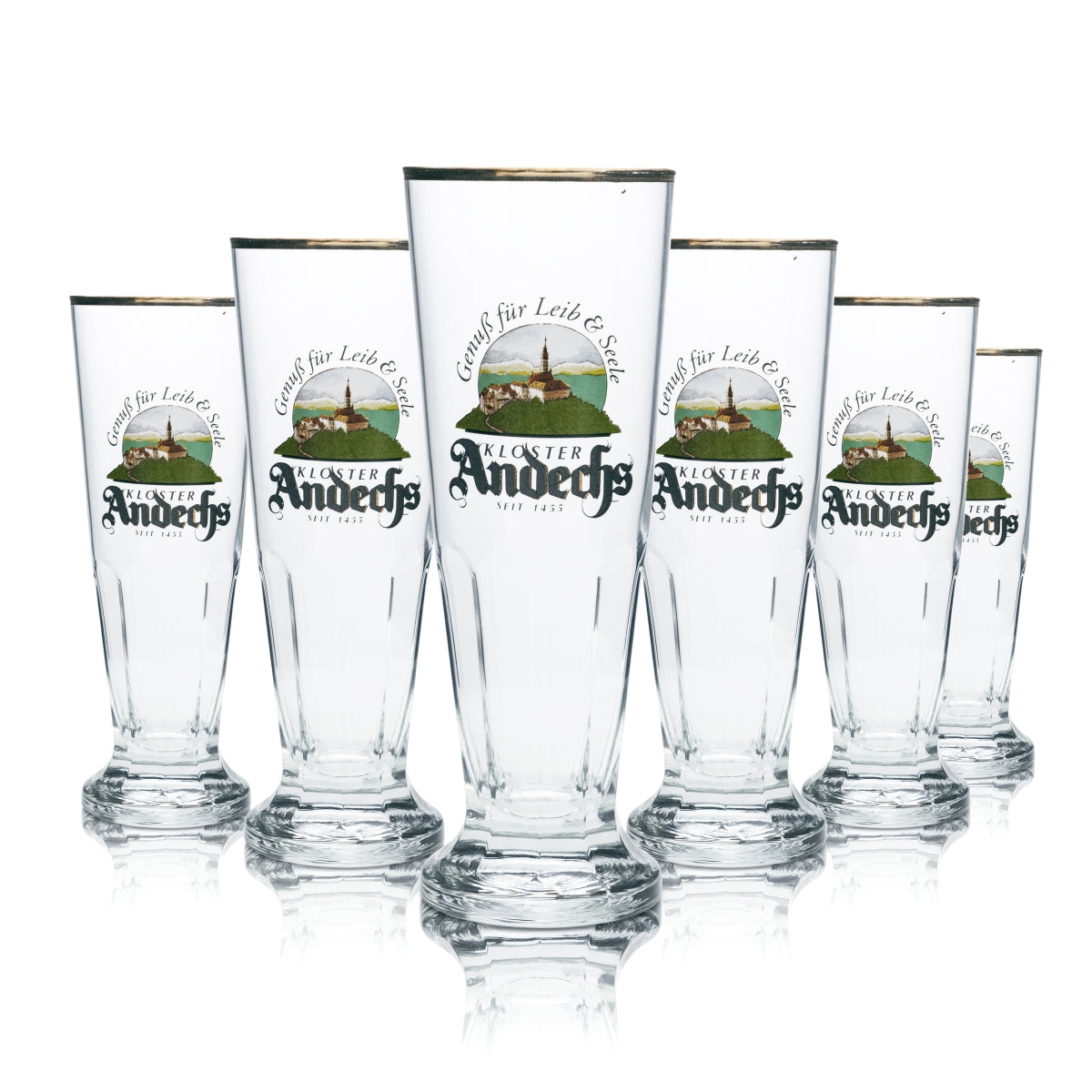 6 bicchieri da birra Andechs Kloster 0,3 l, forma a tulipano con bordo dorato, bicchieri da ristorazione