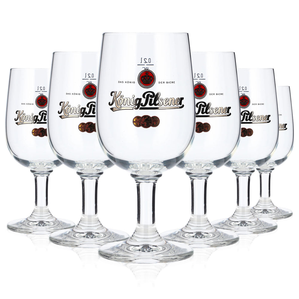 6 bicchieri da birra König Pilsener da 0,2 l, a forma di coppa, con logo dorato RC (set da 6)