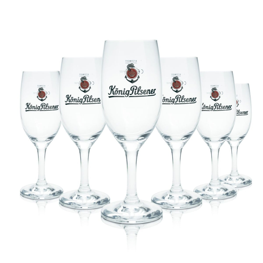 6 bicchieri da birra König Pilsener 0,2 l, bicchieri a calice, set da birra, birrificio, gastronomia