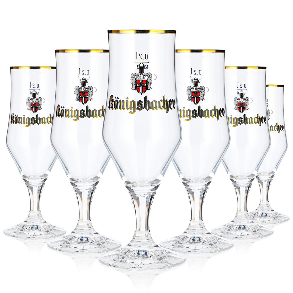 6 bicchieri da birra Königsbacher da 0,2 l, a calice con bordo dorato, modello Rastal (set da 6)