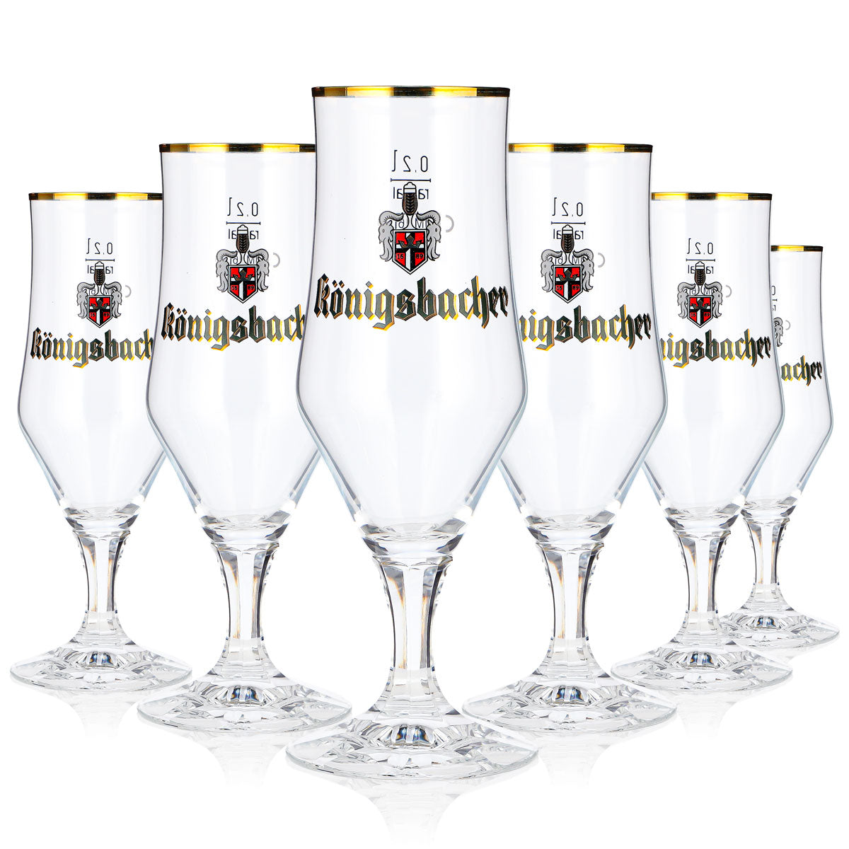 6 bicchieri da birra Königsbacher da 0,2 l, a calice con bordo dorato, modello Rastal (set da 6)