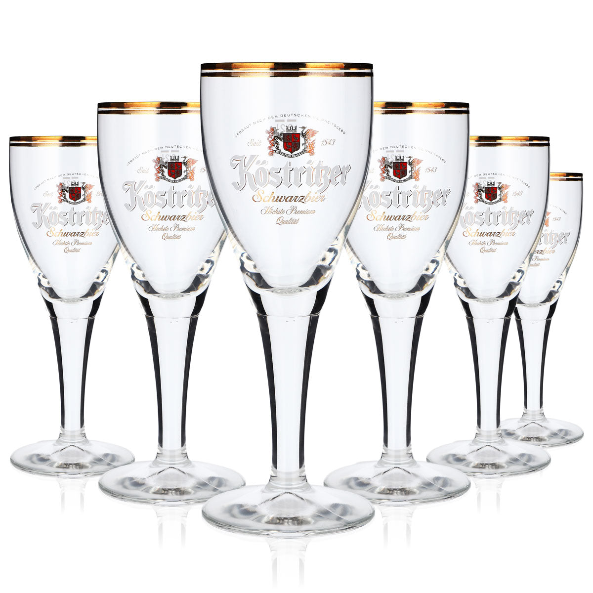 6 bicchieri da birra Köstritzer da 0,2 l bicchieri a calice "Schwarzbier" doppio bordo dorato – Vista 5