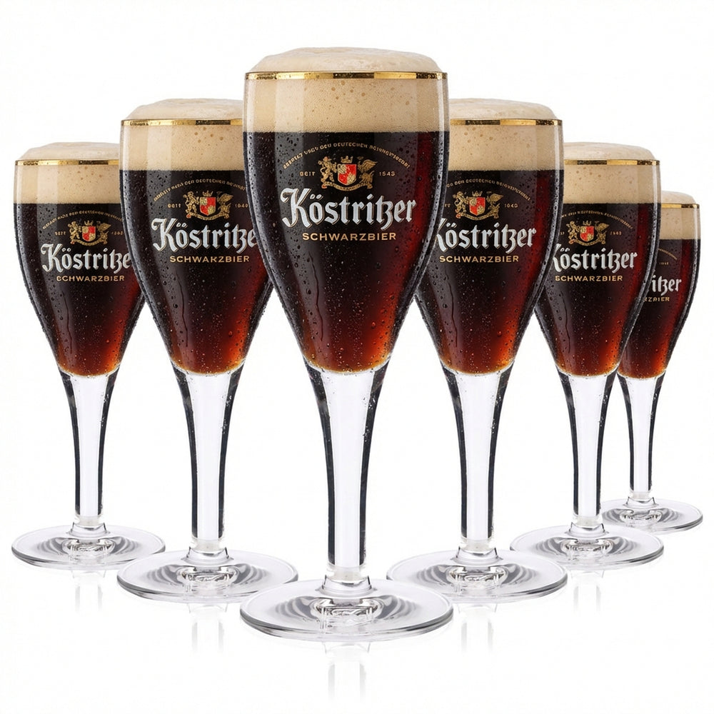 set esclusivo di 6 bicchieri da birra Köstritzer Schwarzbier - Bicchiere da birra da 0,2 l con elegante bordo dorato e tacca di calibrazione