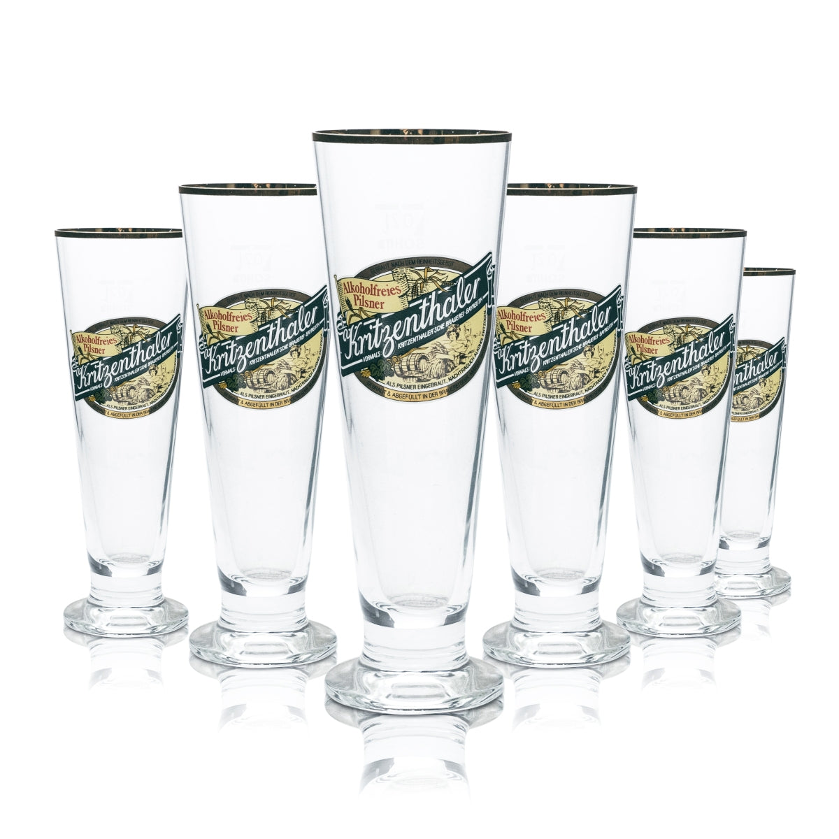 6 bicchieri da birra Kritzenthaler 0,2 l, forma tulipano, bordo dorato, senza alcol, per la ristorazione