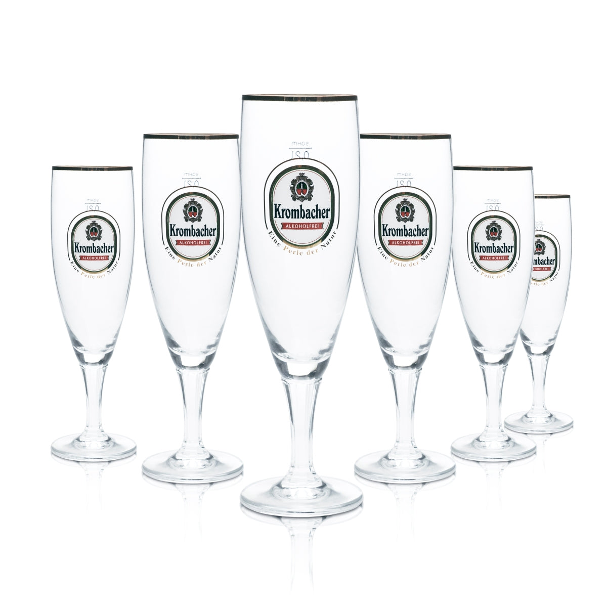 6 bicchieri da birra Krombacher 0,2 l a forma di coppa con bordo dorato, analcolici, bicchieri da bar