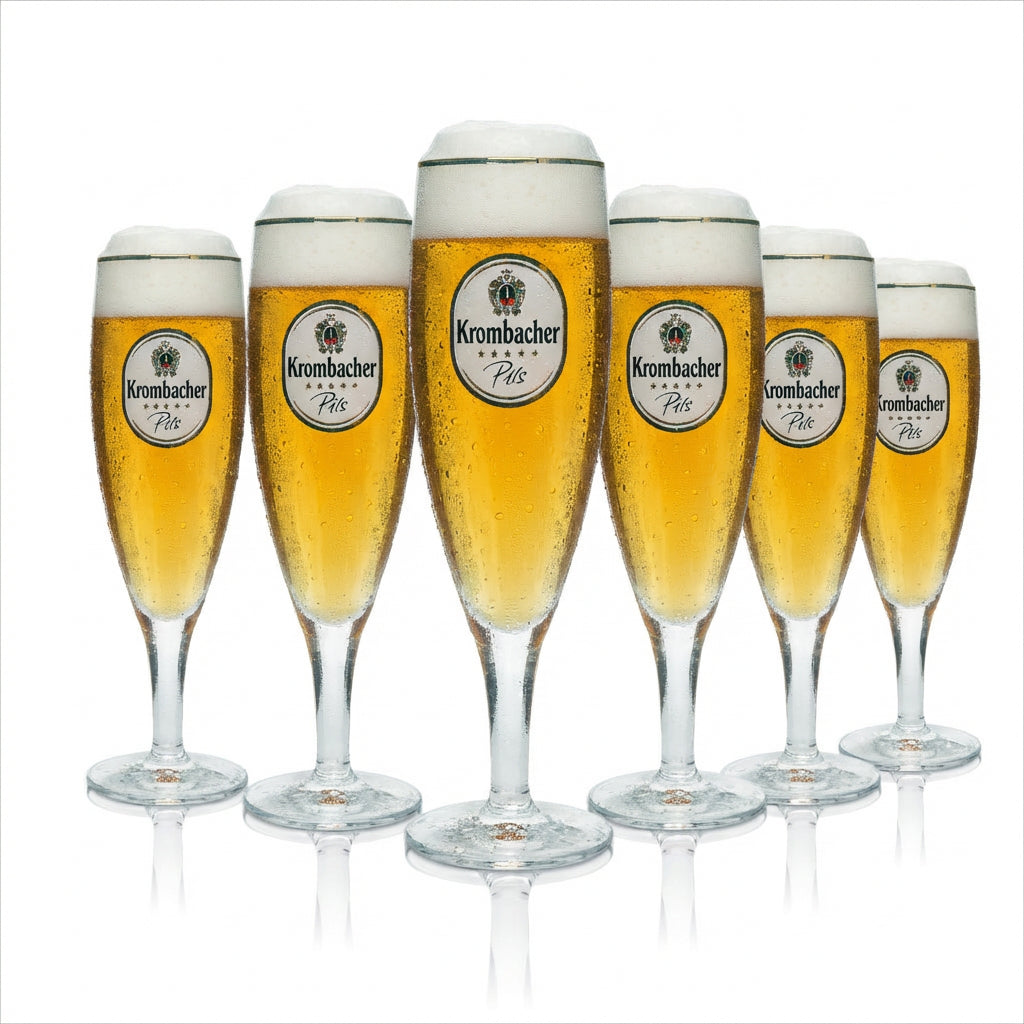6 bicchieri da birra Krombacher 0,2 l esclusivi bicchieri a calice Birra tulipano Pilstulpen bordo dorato
