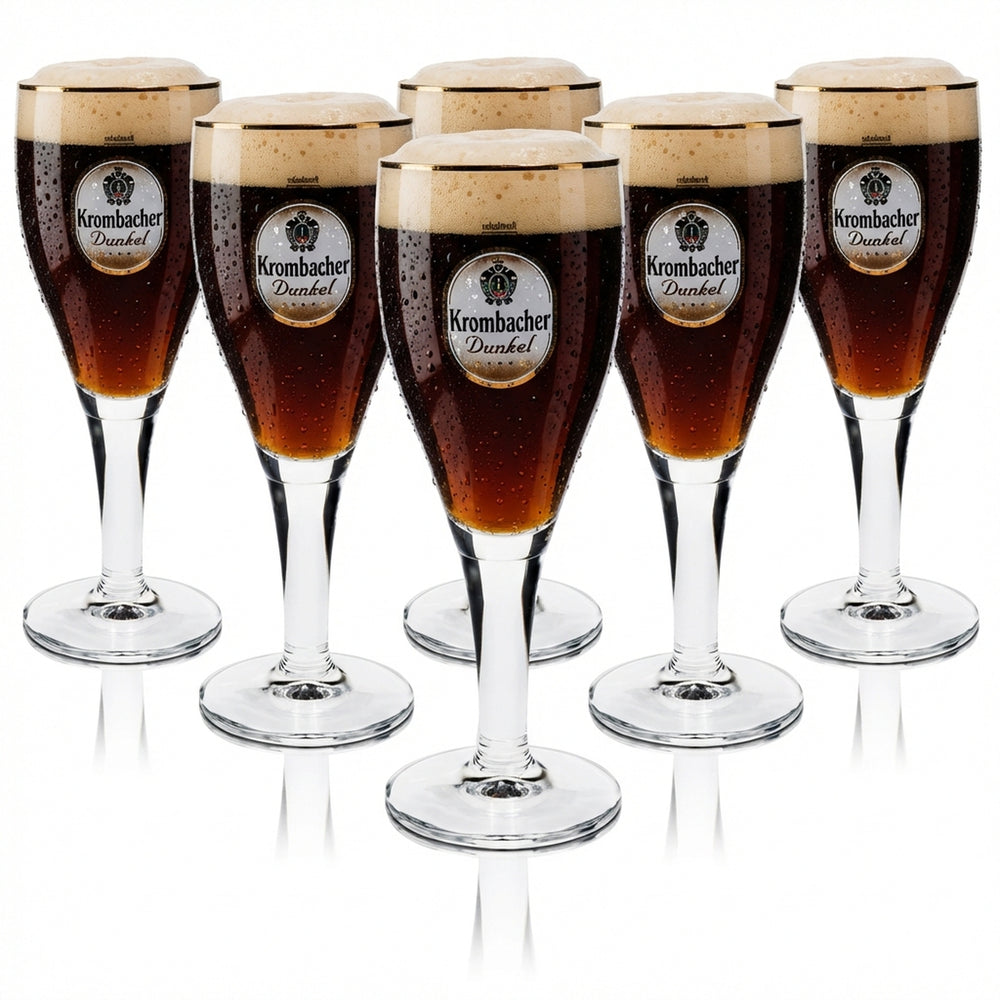 6 bicchieri Krombacher 0,3 l Dunkelpils Pokal Tulpe con bordo dorato, vetro da ristorazione, birrificio