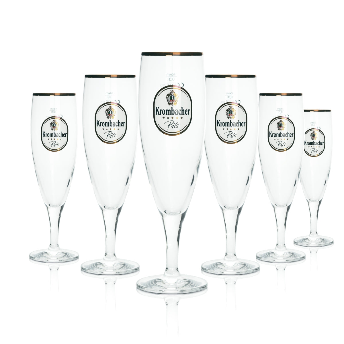 6 bicchieri Krombacher 0,3 l a forma di coppa tulipano per birra Pils con bordo dorato, per uso gastronomico, birrificio