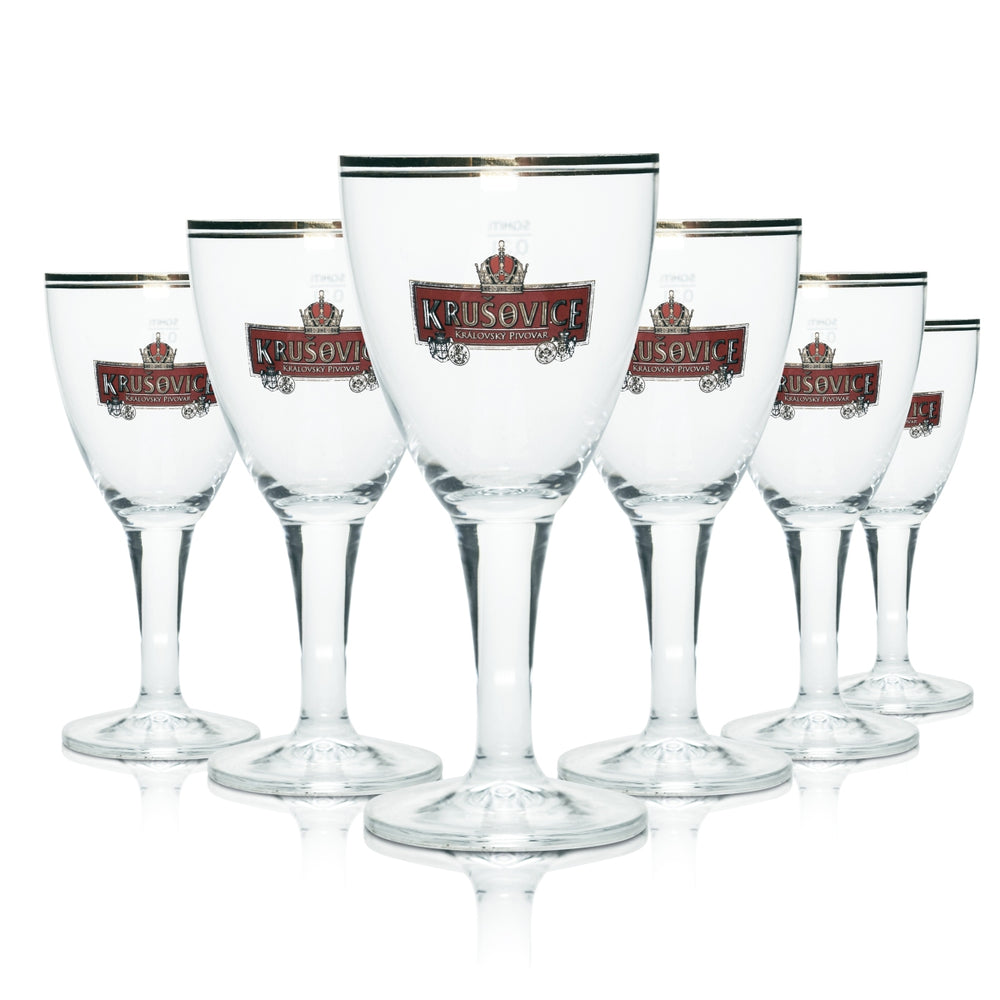 6 bicchieri Krusovice da 0,3 l, calice da birra con bordo dorato, Czeck scuro