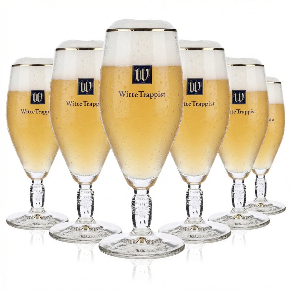6 bicchieri da birra La Trappe da 0,3 l con rilievo sullo stelo e bordo dorato
