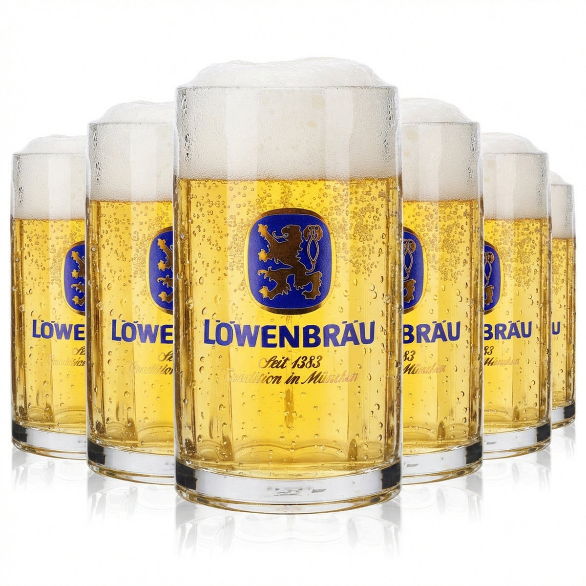 6 bicchieri da birra Löwenbräu 0,4 l boccale Seidel Humpen Moldau merce di seconda scelta