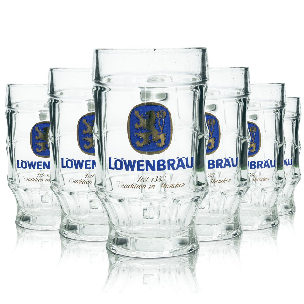 6 bicchieri da birra Löwenbräu da 0,4 l Bicchieri da birra con bordo sagomato Set di boccali, boccali da birra e bicchieri da birra Birrificio
