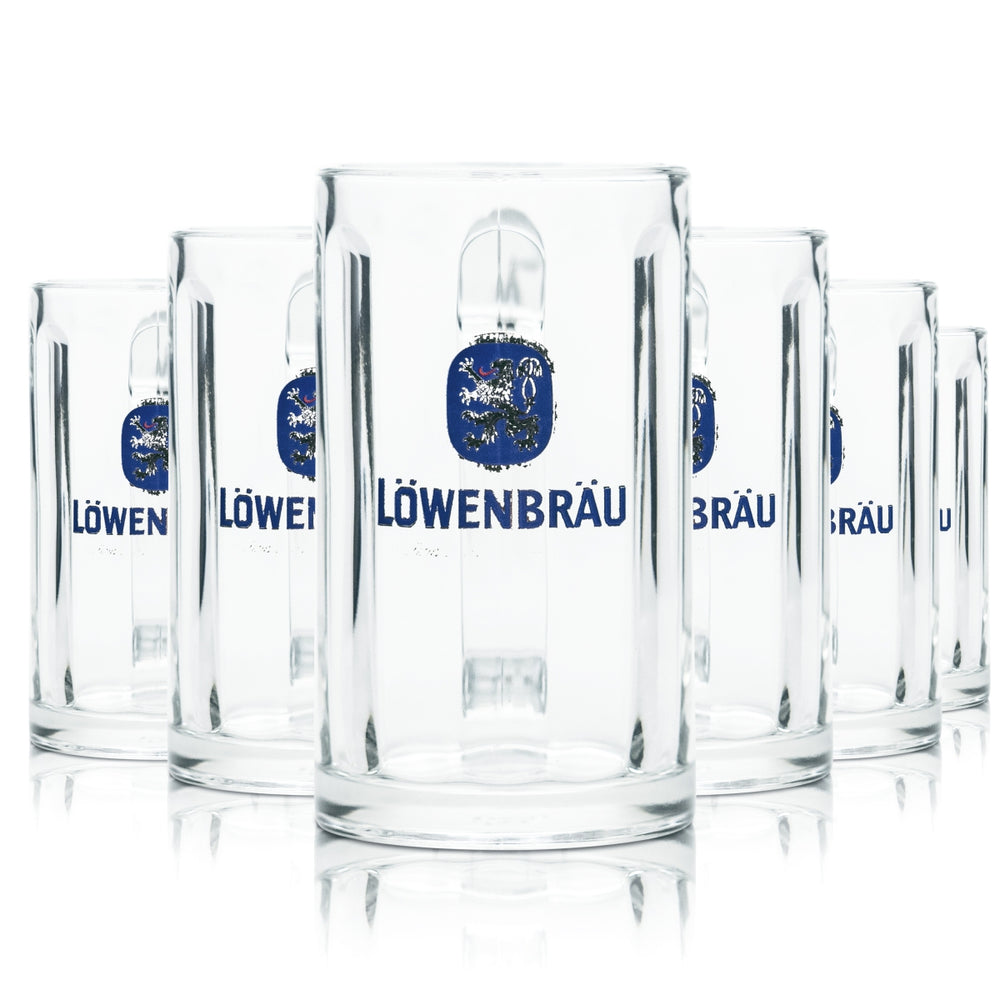 6 bicchieri Löwenbräu da 0,2 l, bicchieri da birra con profilo, boccale, boccale da birra, birrificio, ristorazione