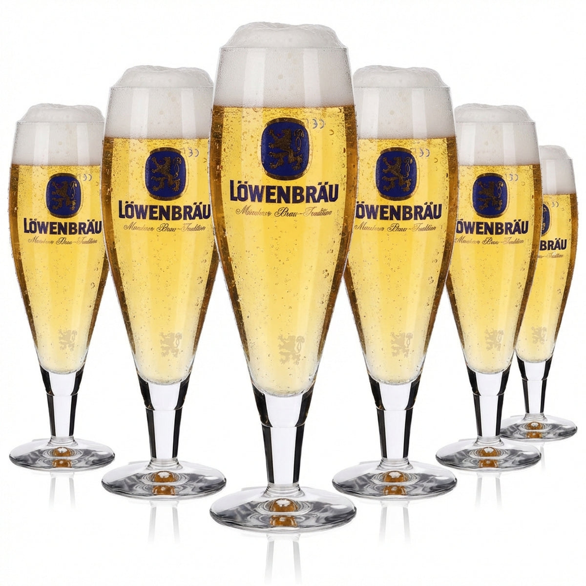 6 bicchieri Löwenbräu 0,4 l, set di bicchieri a forma di tulipano, birra chiara, birrificio bavarese, gastronomia