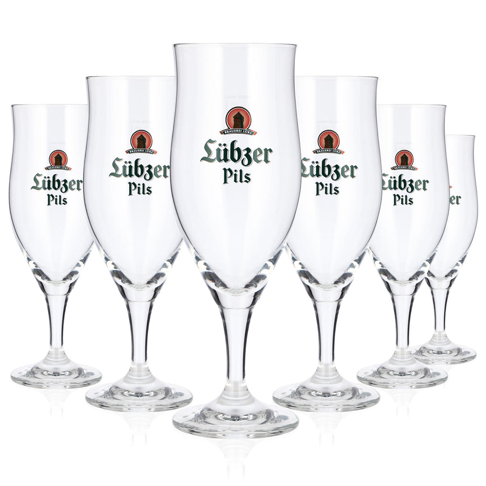 6 bicchieri da birra Lübzer da 0,25 l, a forma di tulipano, con logo verde Ritzenhoff
