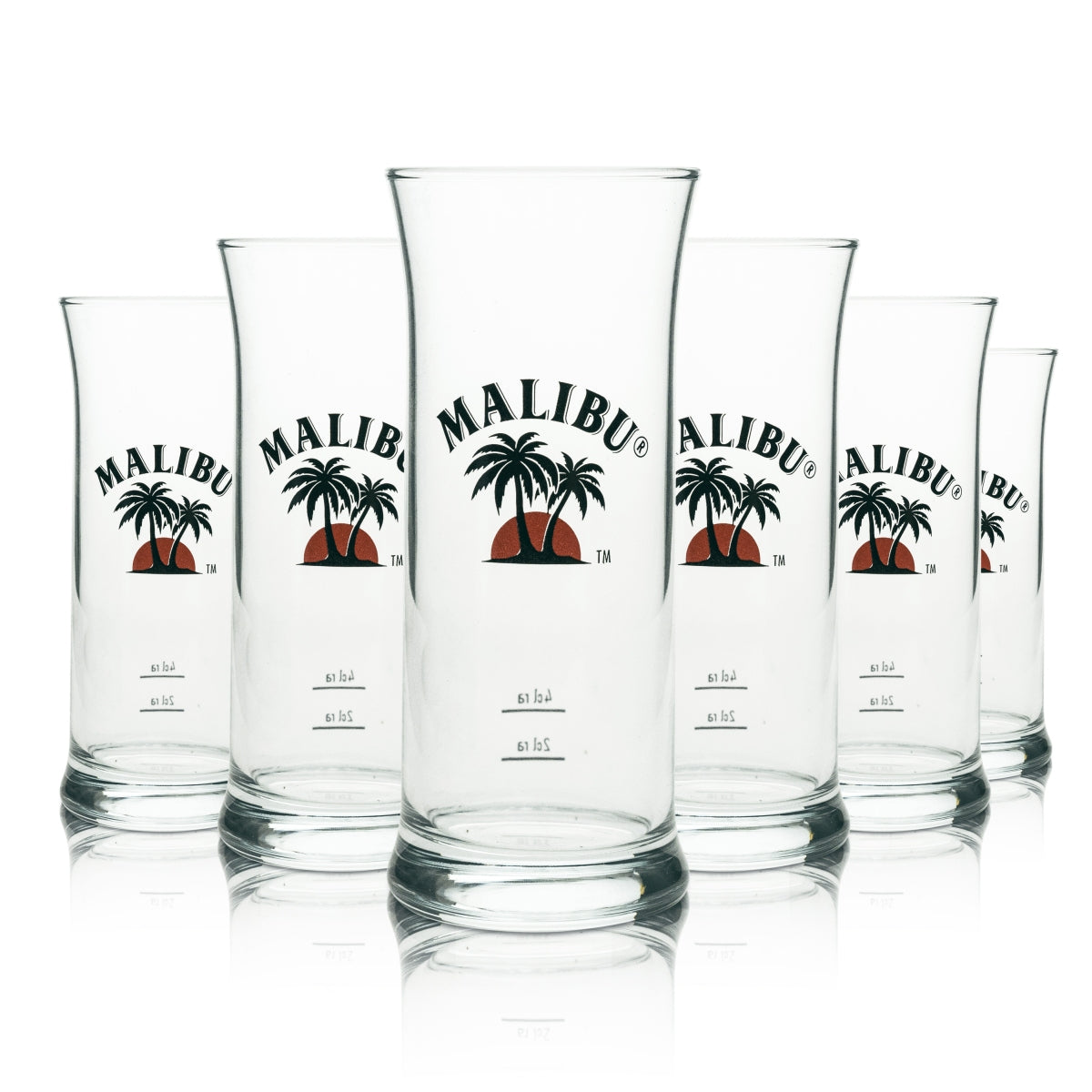 6 bicchieri da long drink in vetro per liquore Malibu, forma a V