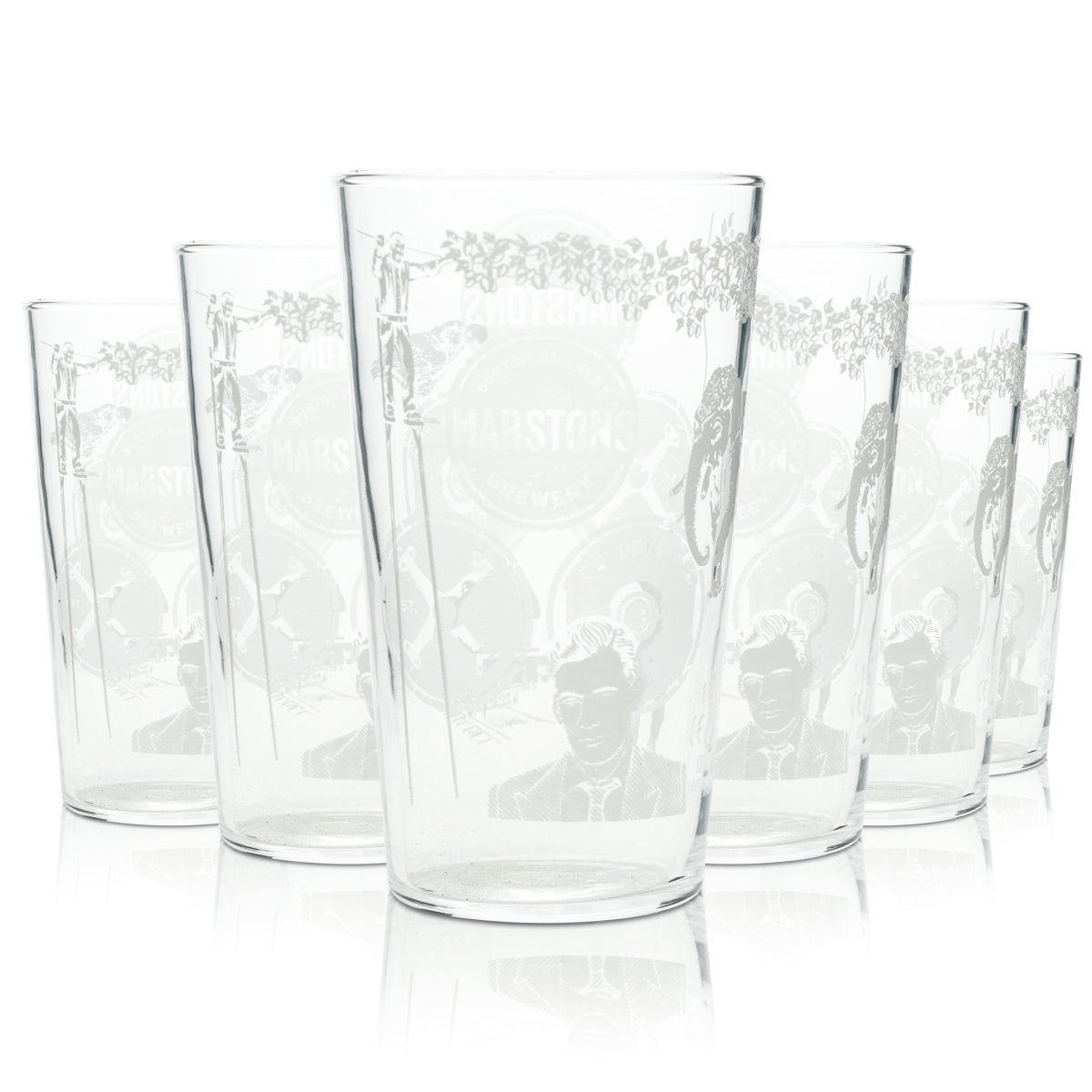 6 bicchieri da birra Marstons 0,5 l con incisione inglese Beer Willi Cup