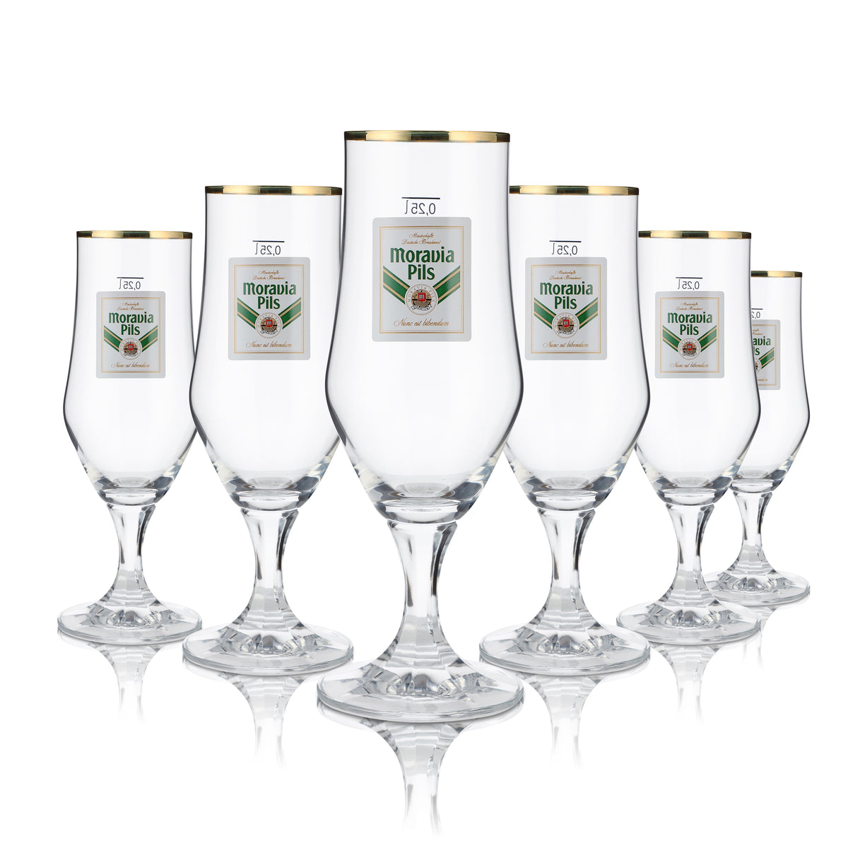 6 bicchieri da birra Moravia 0,25 l bicchiere a calice bordo dorato Hopfenperle Pils set di bicchieri birrificio – Vista 4