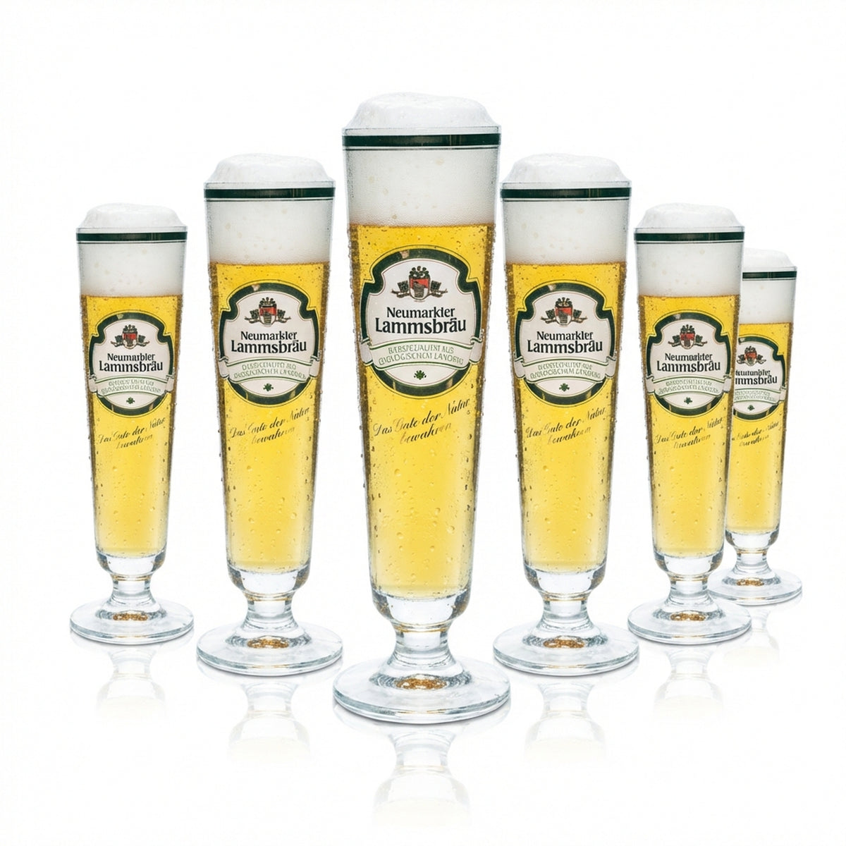 6 bicchieri da birra Neumarkter Lammsbräu 0,2 l, forma a tulipano con bordo dorato, birrificio, bar