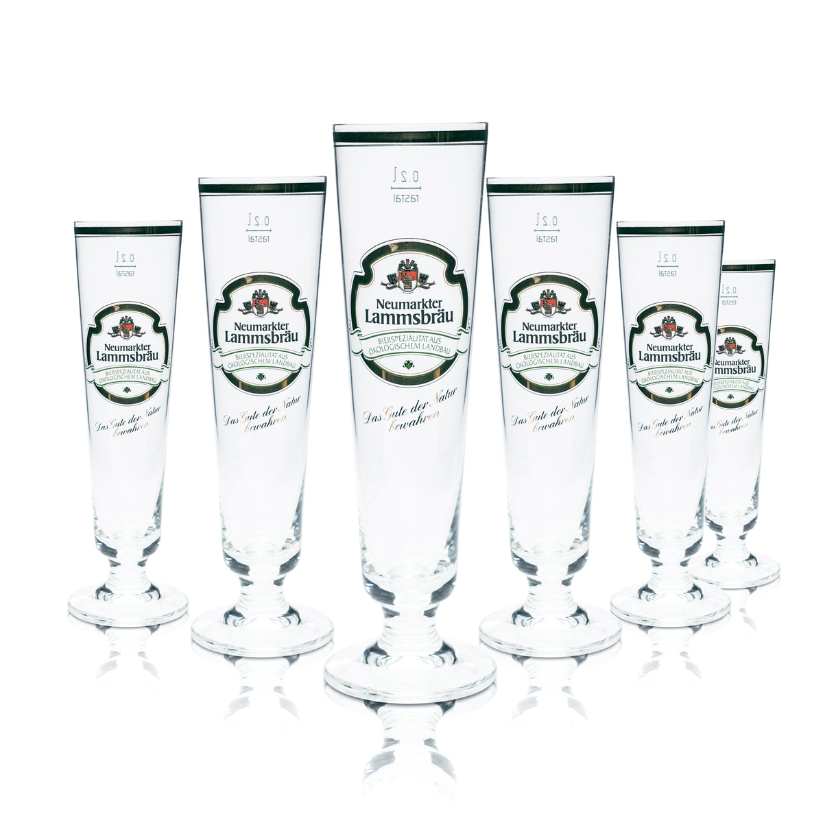 6 bicchieri da birra Neumarkter Lammsbräu 0,2 l, forma a tulipano con bordo dorato, birrificio, bar – Vista 4