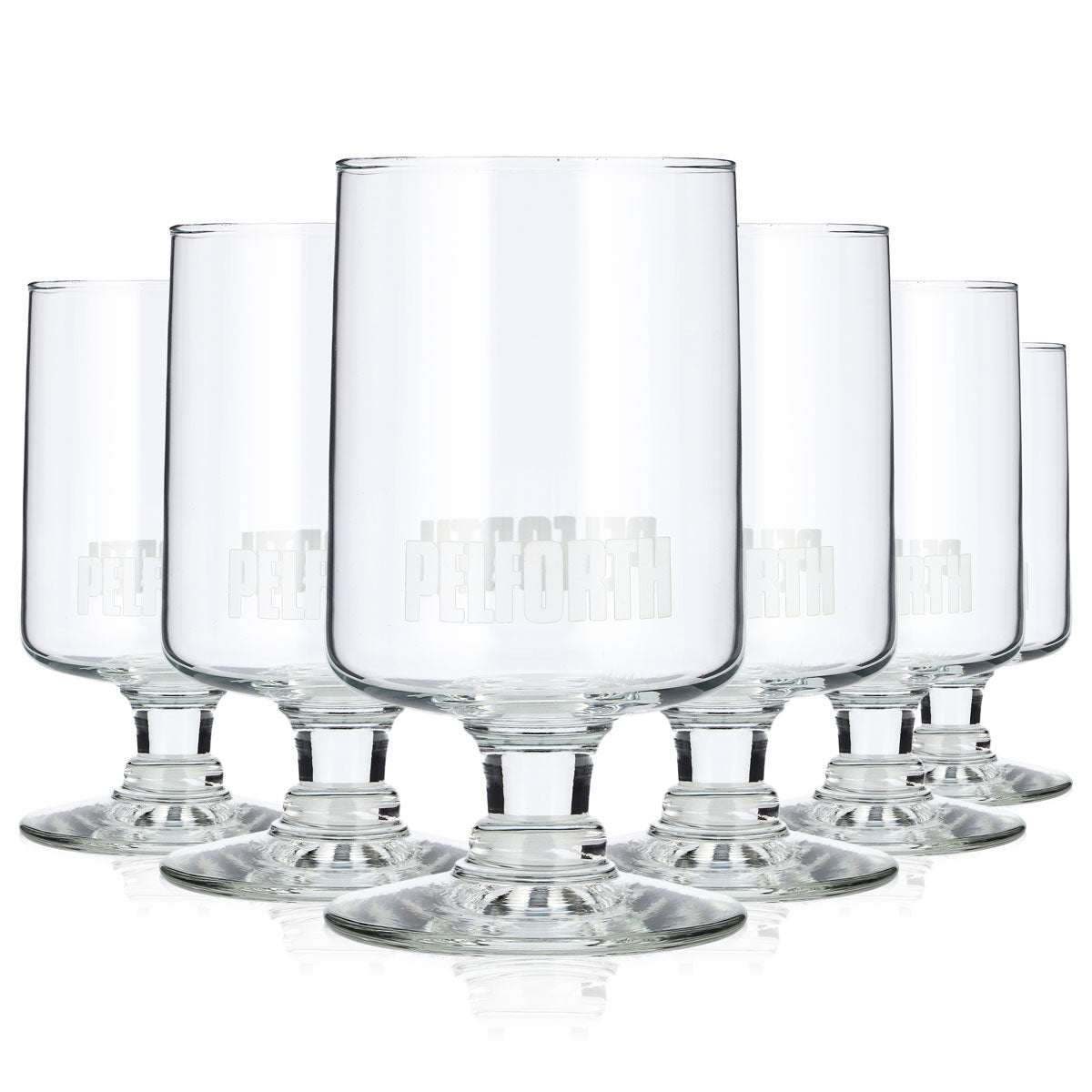 6 bicchieri da birra Pelforth da 0,34 l, a forma di coppa, con logo bianco