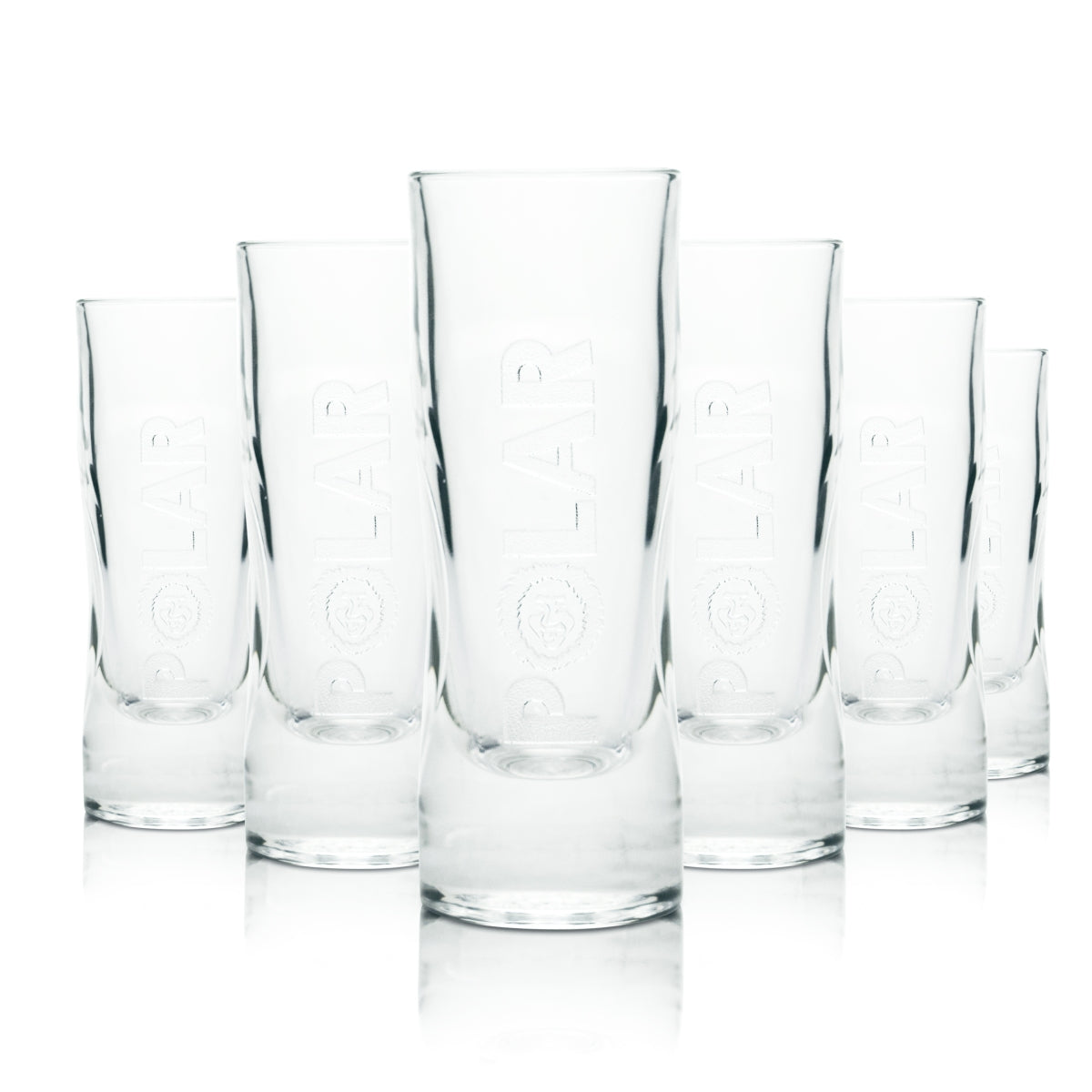 6 bicchieri da shot Polar Glass da 4 cl con bordo rialzato, forma corta, frutta rossa, lime e frutto della passione