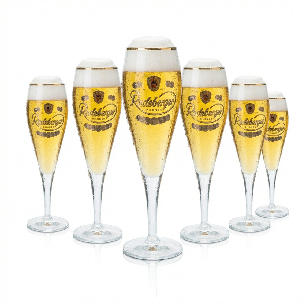 6 bicchieri da birra Radeberger 0,25 l, forma a tulipano con bordo in rame, bicchieri da bar, birra chiara